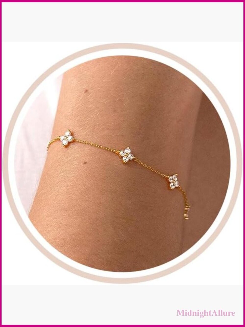 Dainty 14K Gold Plated Clover Bracelet Stackable Cubic Zirconia Charm Bracelet
